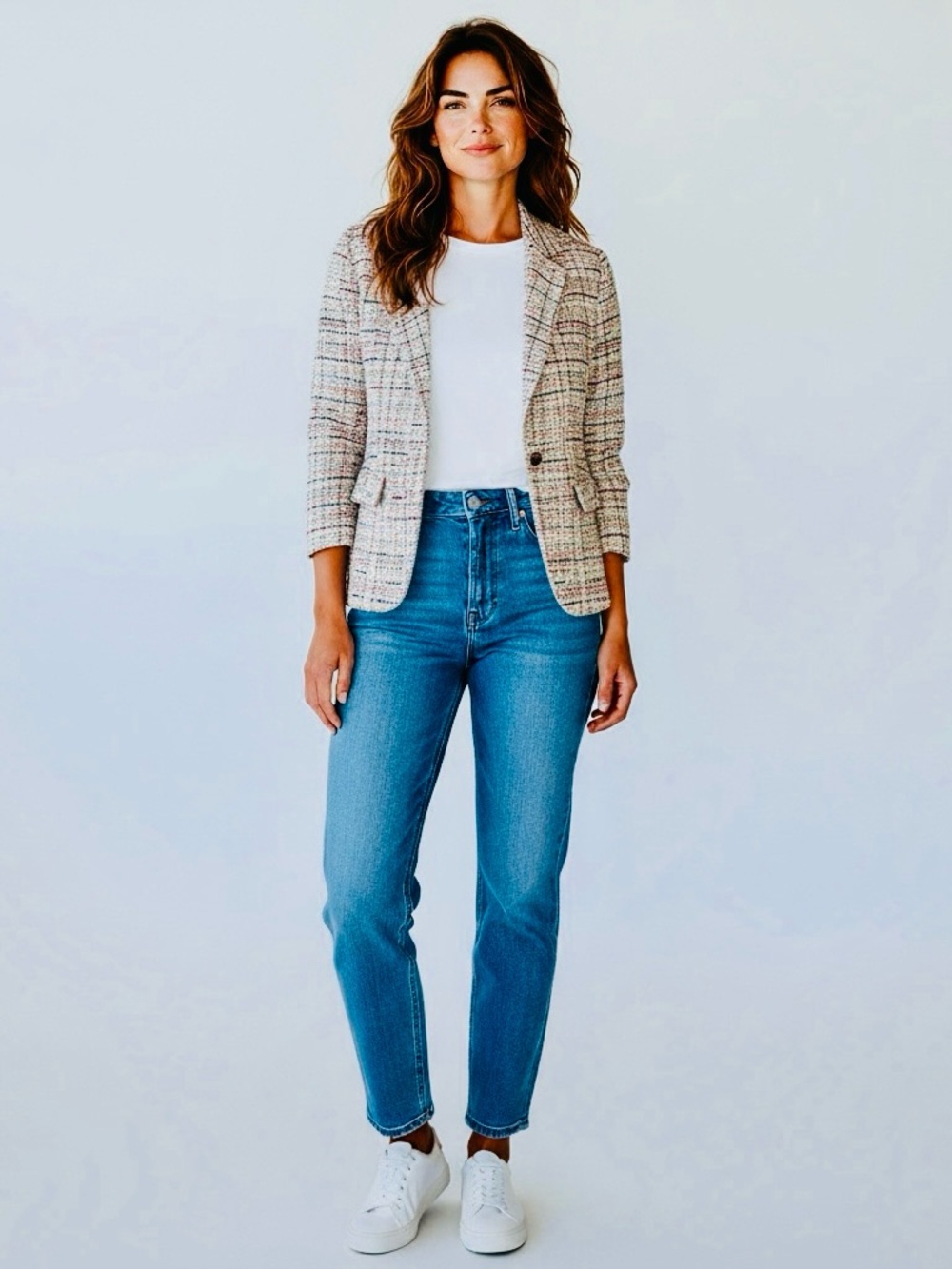 CHARLIE B Tweed Blazer in Cream and Tan